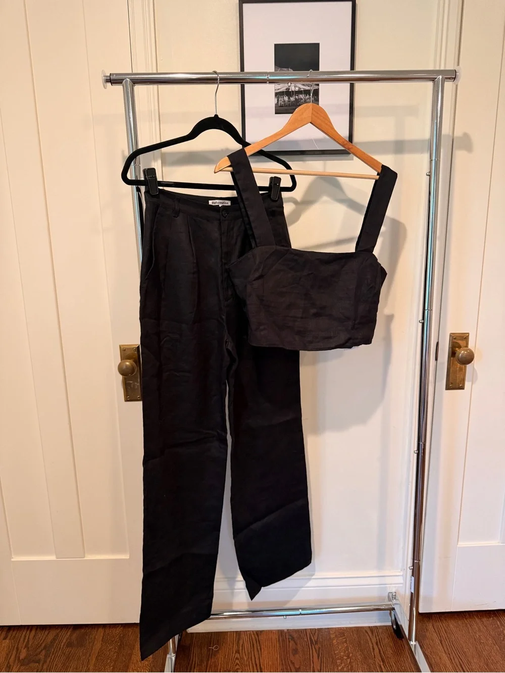 Reformation Black Linen Two Piece Set
